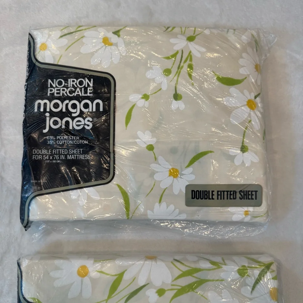 NOS Morgan Jones Princess Full Sheet Set Daisy Floral No-Iron Percale